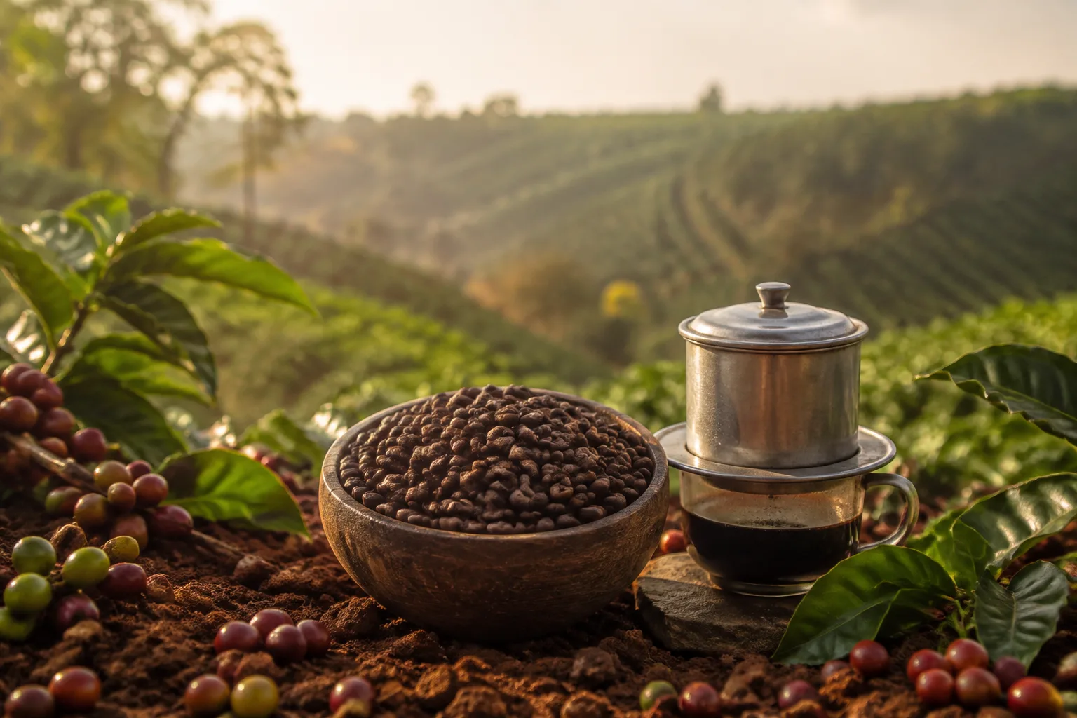Ảnh minh hoạ AI: Cà phê Robusta rang xay